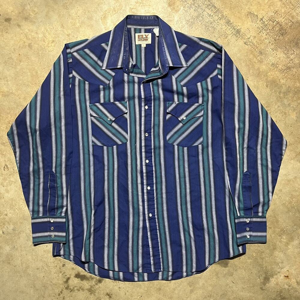 Vintage 2000s Ely Cattleman Blue Pattern Pearl Snap Shirt
